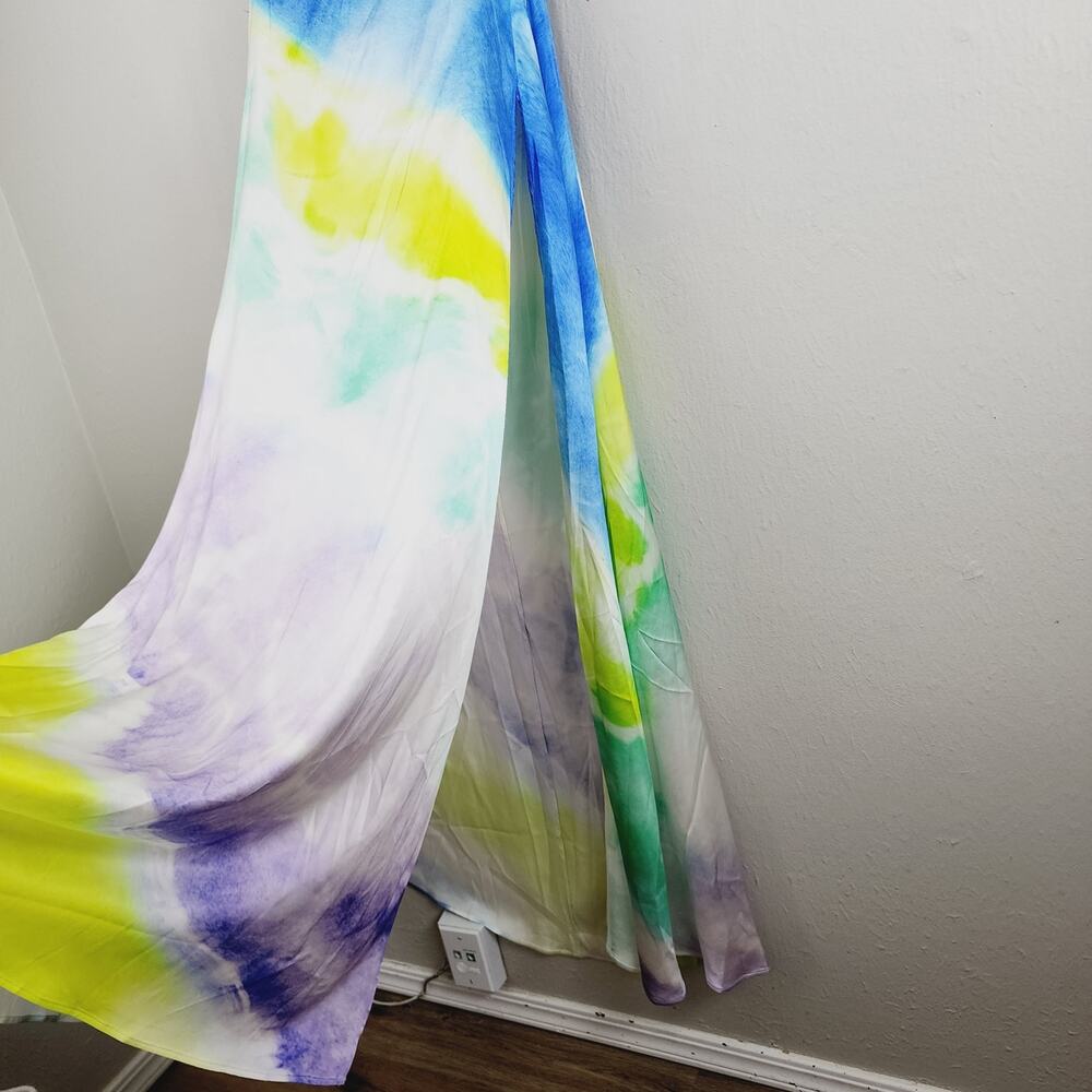 Retrofête Scarlett Silk Maxi Gown Watercolor Wave Tie-Dye Open Back NWOT Large - Picture 13 of 16